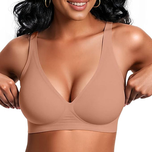 Soutien-gorge sans armatures en gel avec push-up et décolleté plongeant en V